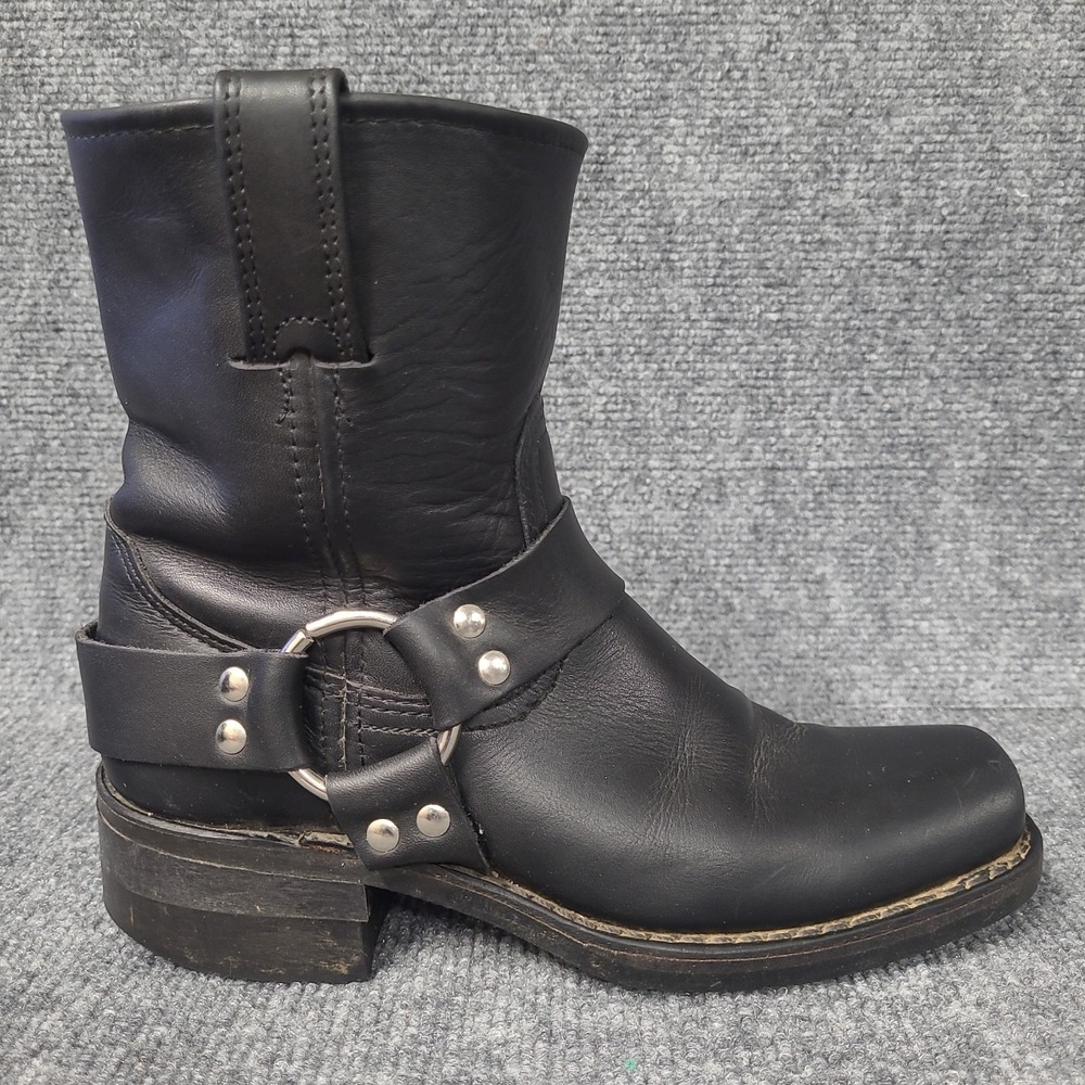 Frye Black Leather Women's Harness 8R Motorcycle Boots Size 6 - Picture 11 of 16